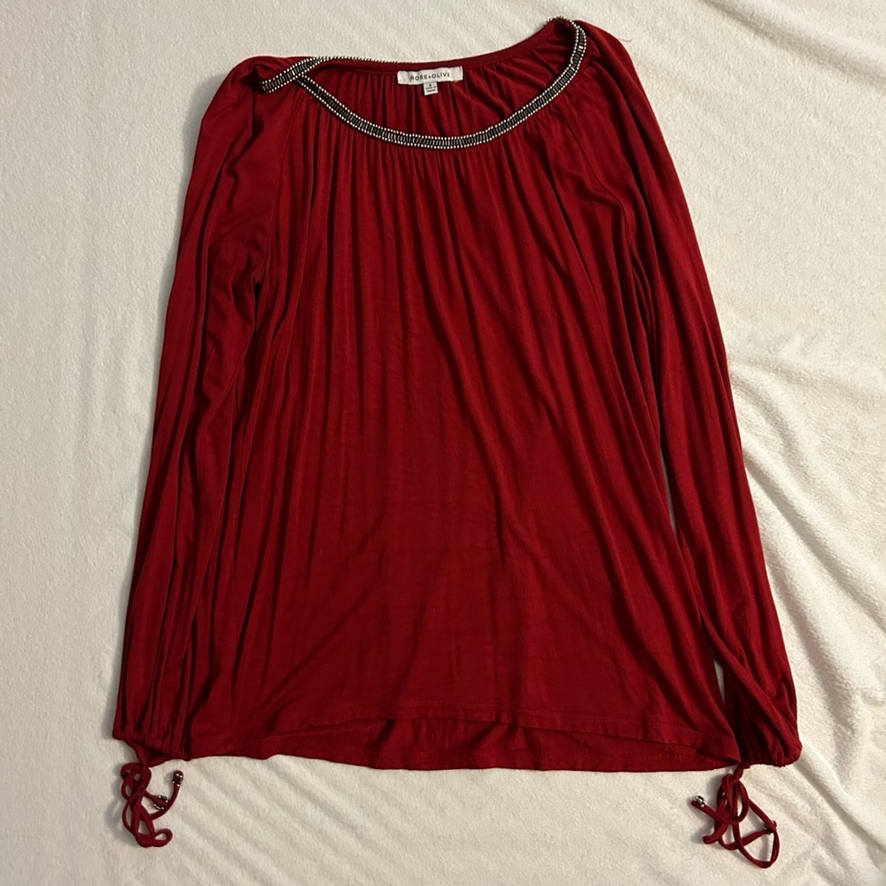Rose and Olive red beaded long sleeve shirt